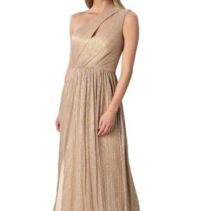 Shimmer Cutout Detail One-Shoulder Gown (Champagne Gold)